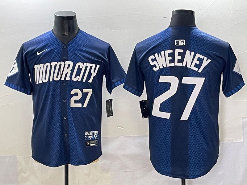 Men 2025 Detroit Tigers #27 Sweeney Blue City Edition Nike MLB Jersey style 4